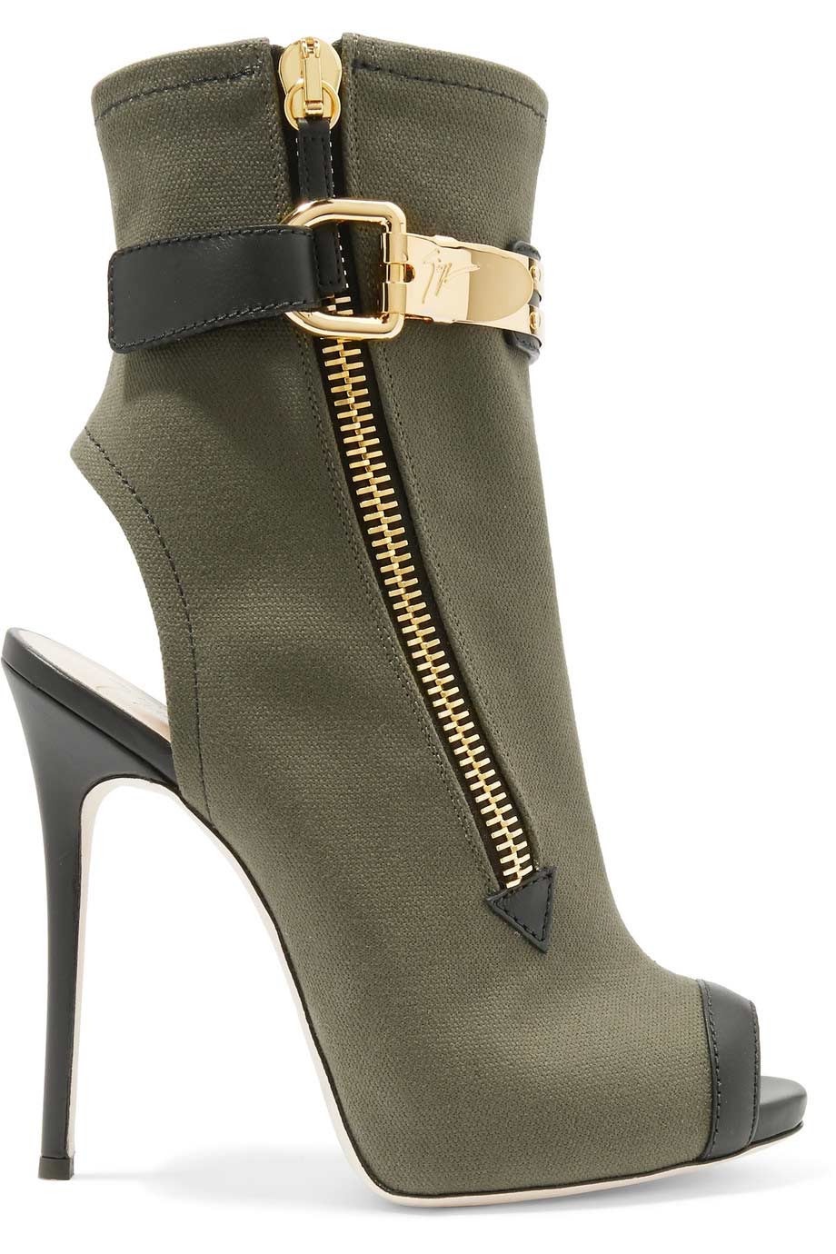 Roxie leather trimmed canvas ankle boots, Giuseppe Zanotti