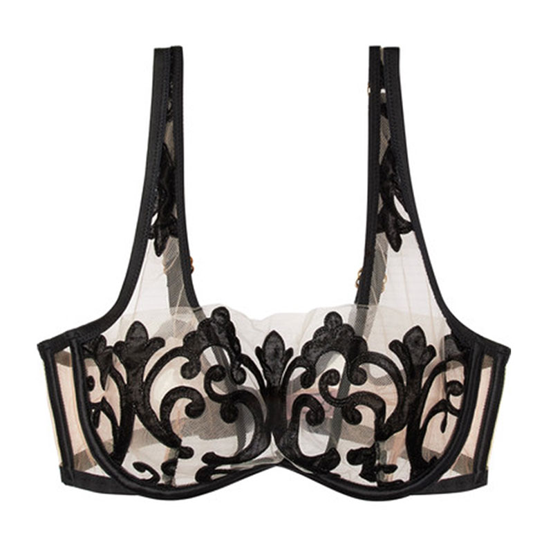 Black stretch Leavers lace push-up bra - La Perla - Asia