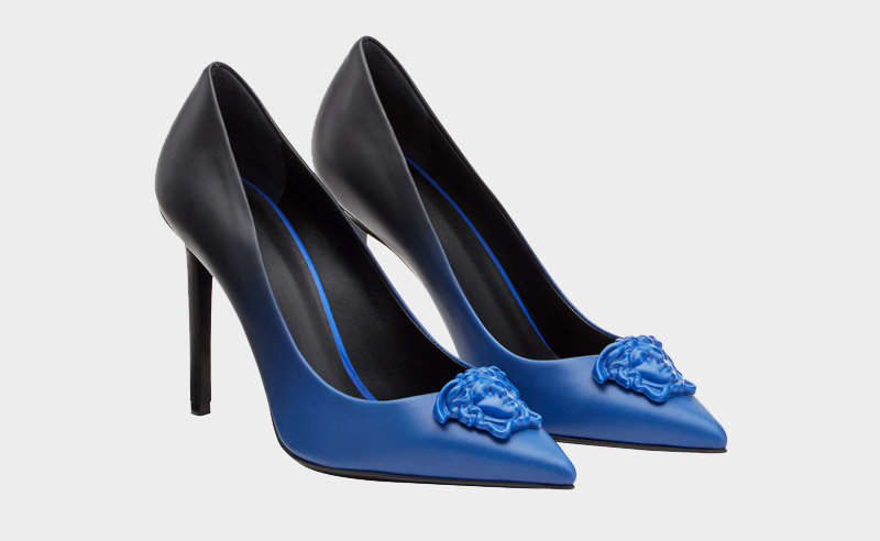 Palazzo Graduated Leather Pumps, Versace