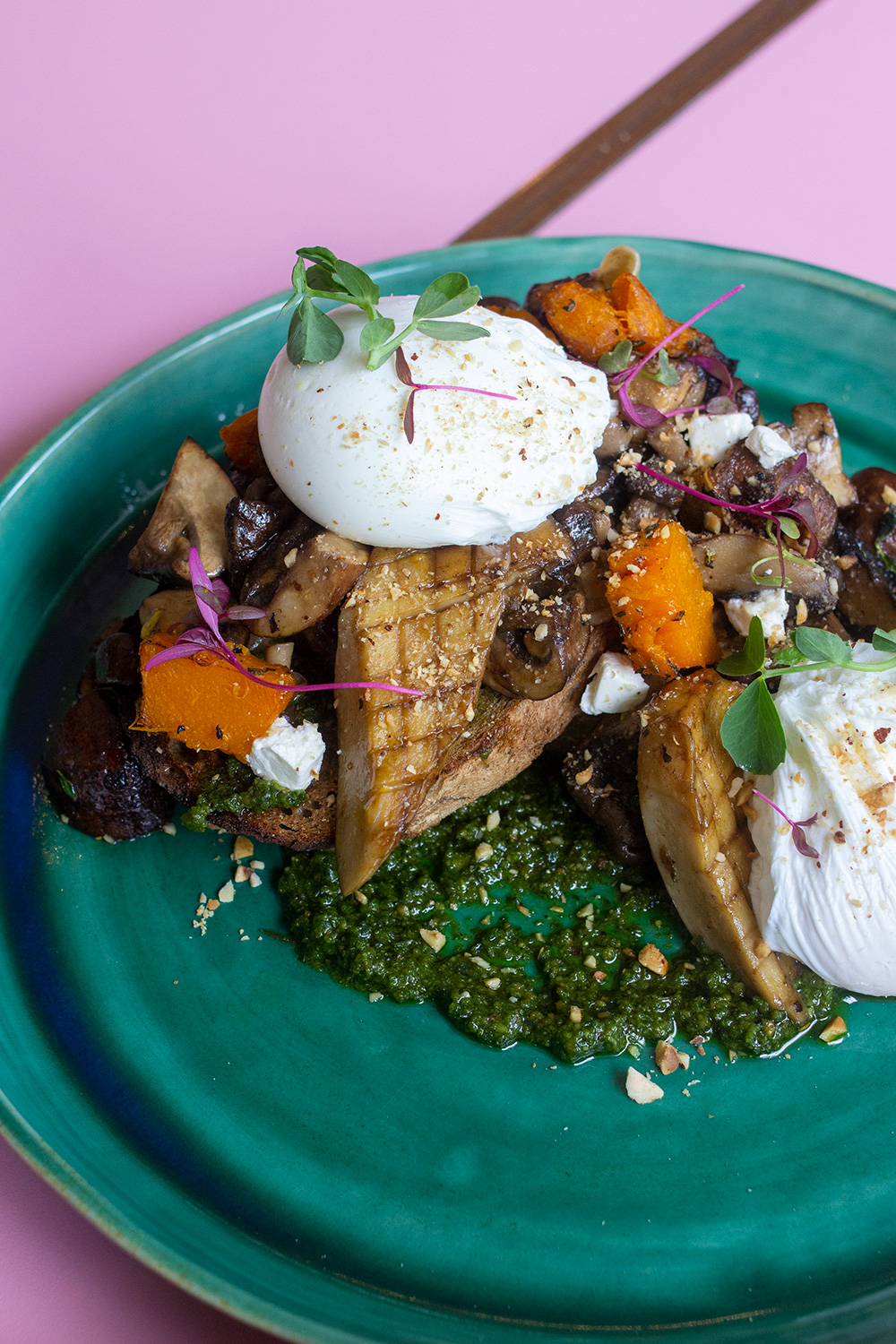 Poached Eggs and Seasonal Mushrooms with Buttered Sourdough