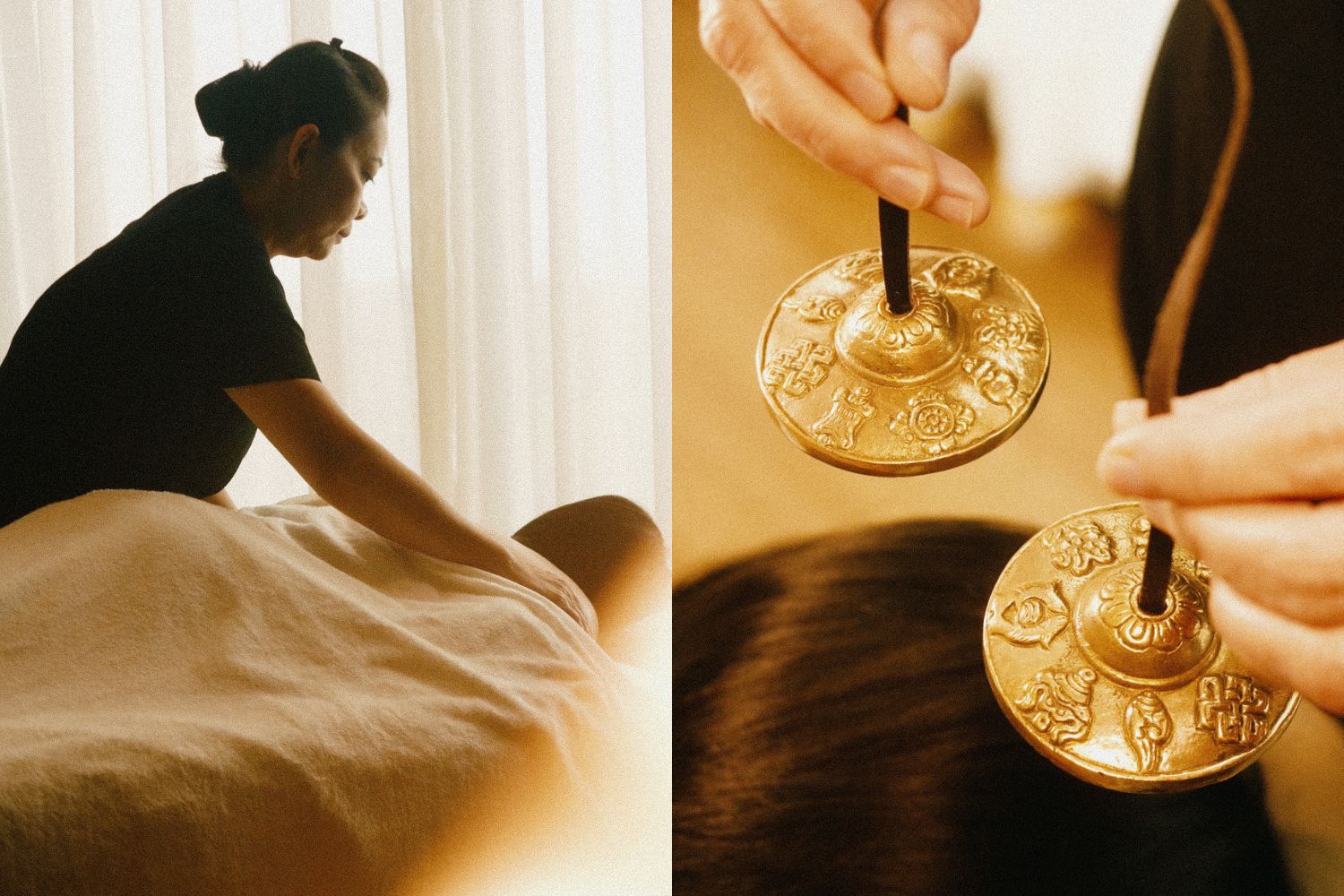 The resonant chime of tingsha bells signals the start of a mindful spa treatment.