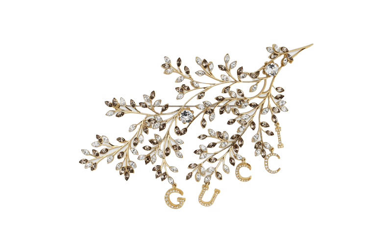 Gucci Floral Brooch with Gucci Script