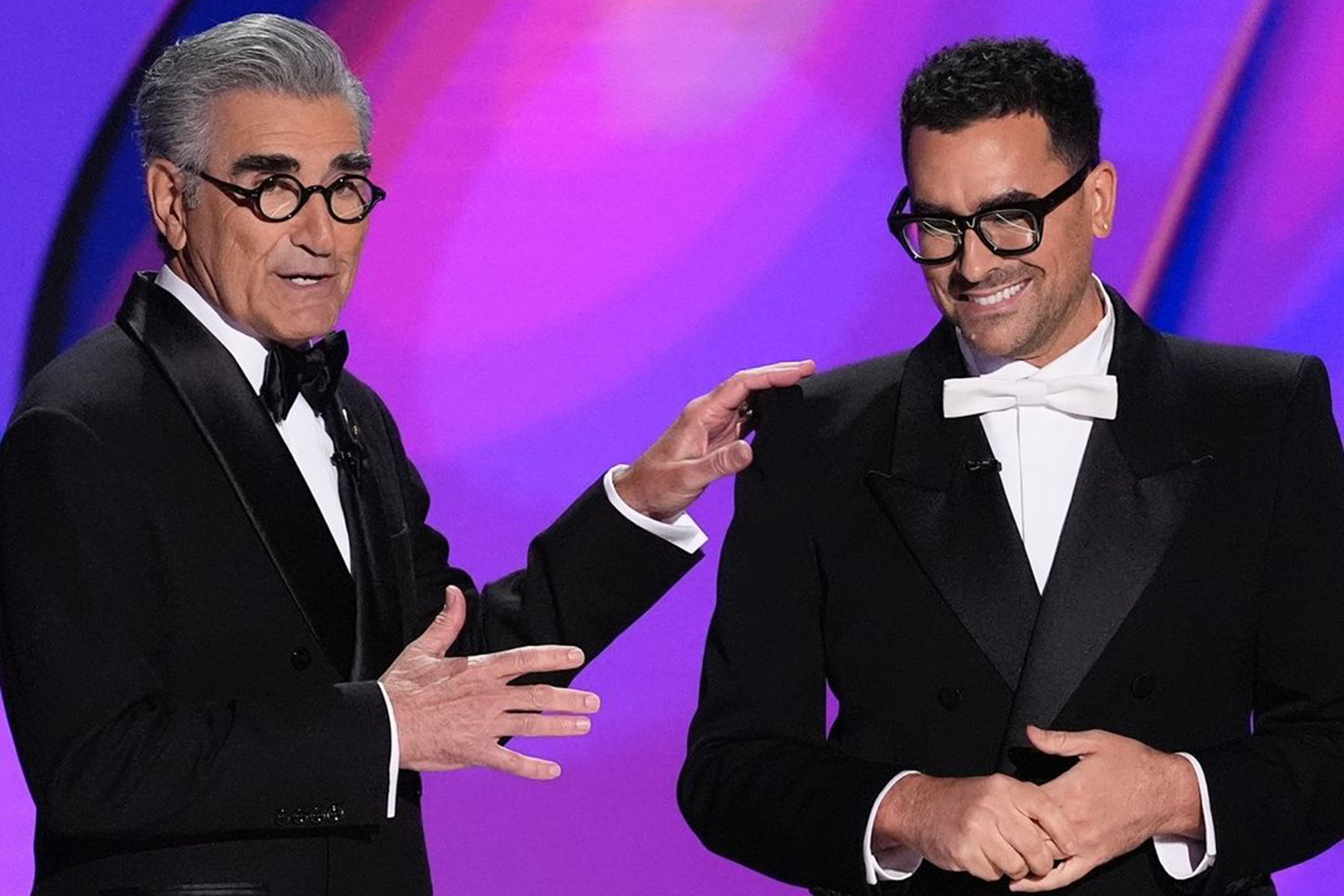 Emmy Awards 2024 hosts Eugene and Dan Levy. 