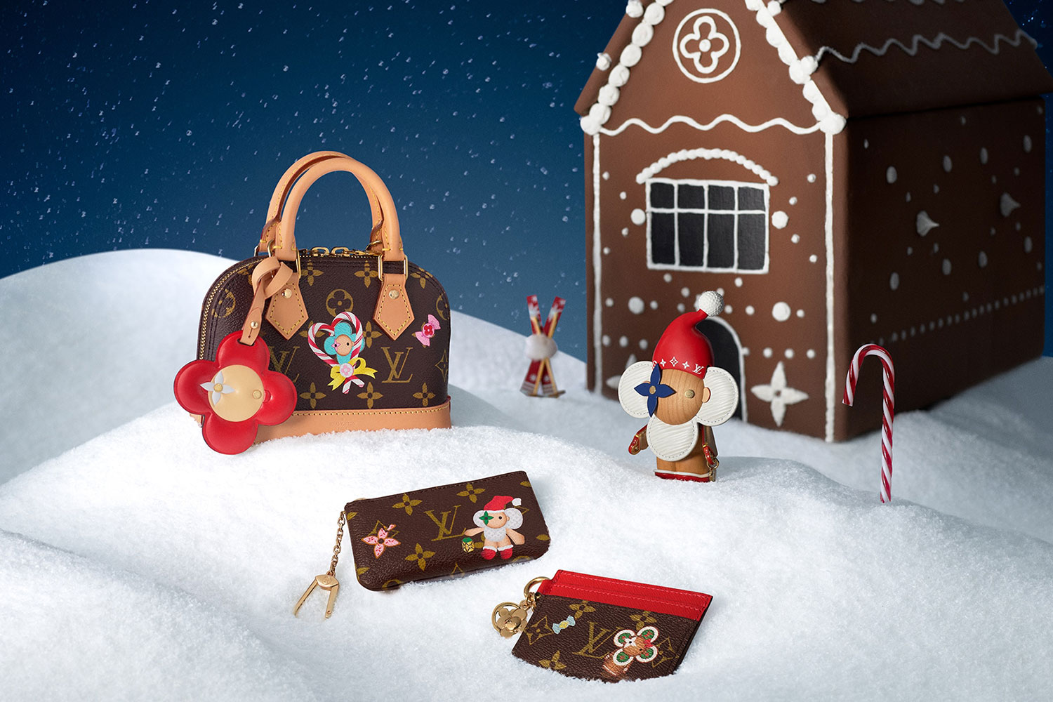 The LV Alma bag, key pouch, and LV Charms card holder are cute options for the gifting season. 