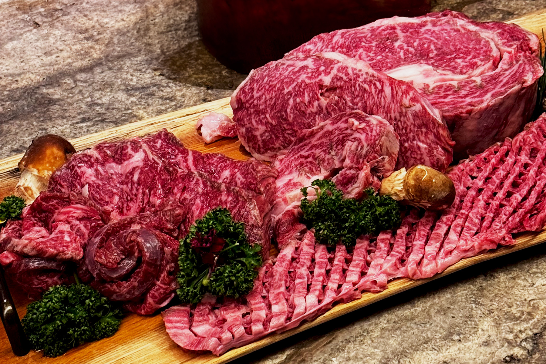 The marbling of the MiGyeongSan Hanwoo beef.