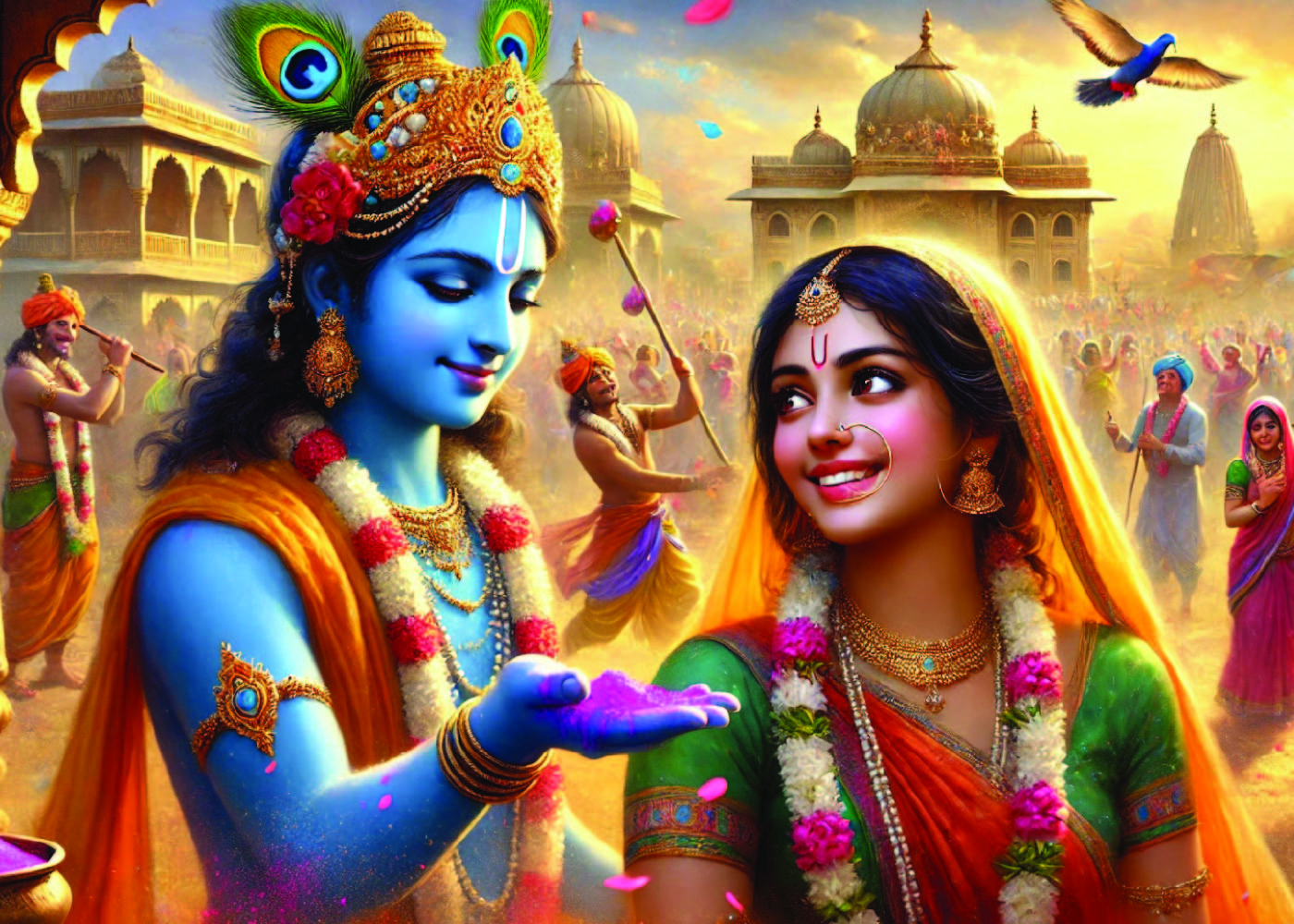 radha and krishna playing holi