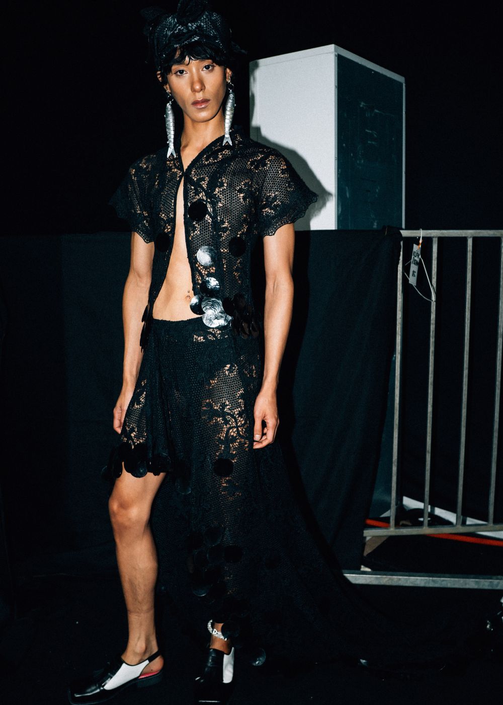 Hariz Izu modelling one of Uzair Shoid's piece.