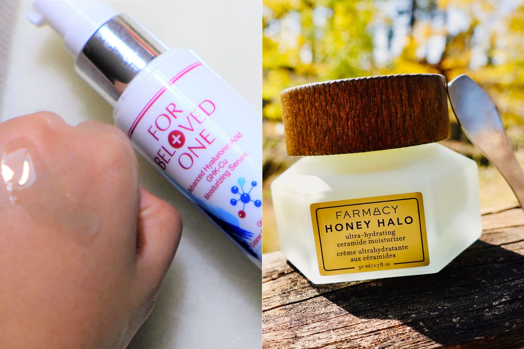 For Beloved One Advanced Hyaluronic Acid GHK-Cu Moisturising Serum & Farmacy Honey Halo Ultra-Hydrating Ceramide Moisturiser.