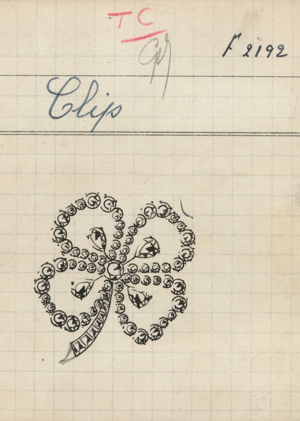 Product card of a Clover pendant, 1948. Van Cleef & Arpels Archives