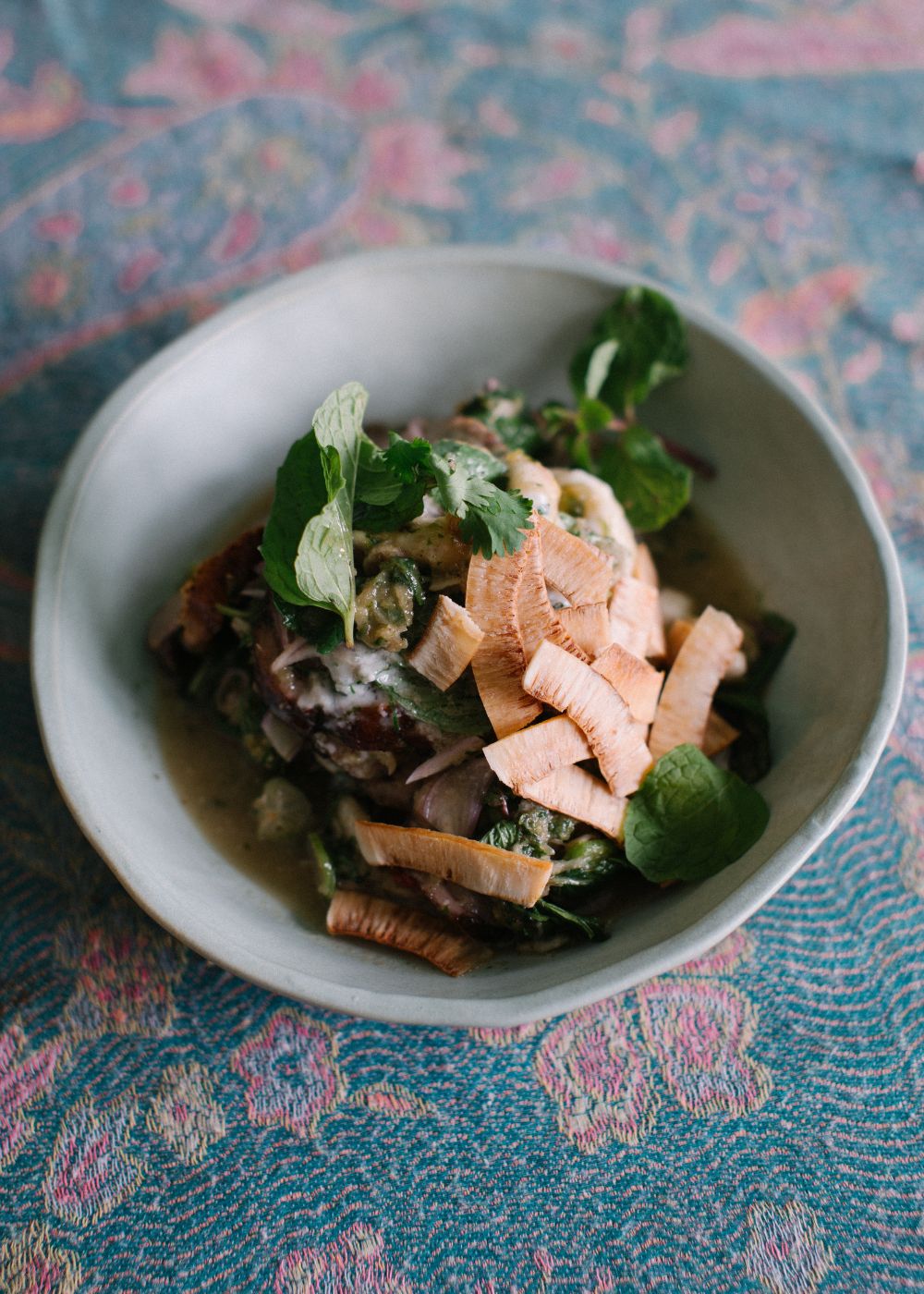 Smoked Duck and Mangosteen Salad with Mint Dressing.