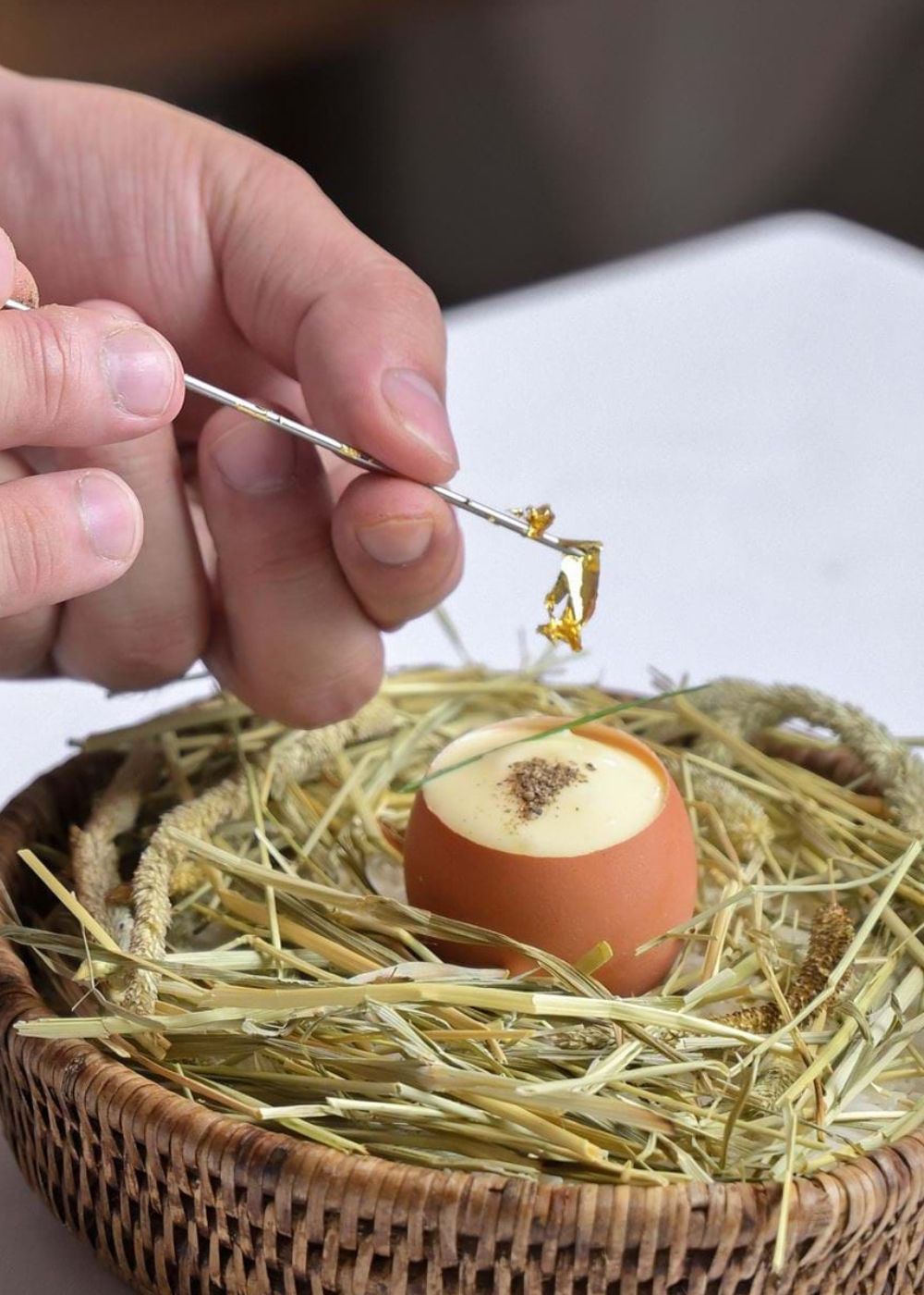 Chef Chai repurposes eggshells as a creative element of the dish