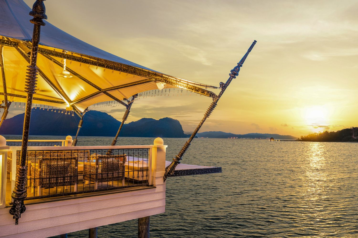 Kayuputi, the resort's iconic overwater fine dining restaurant.